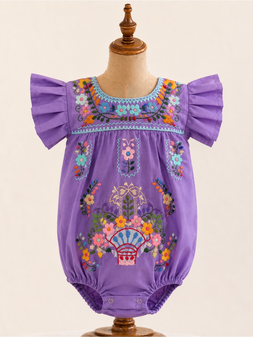 Purple Floral Hand Embroidered Baby Romper